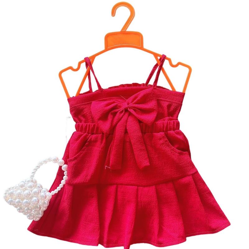 (7kg-12kg)Set váy áo dây đính nơ, váy xốp (kèm lót) cho bé gái