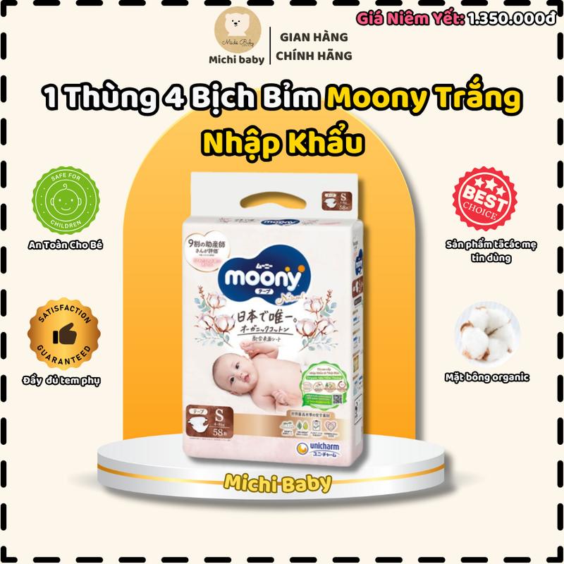 DTT - 1 THÙNG 4 BỊCH- Bỉm Tã Bỉm MONY NATURAL Trắng Nhập Khẩu Đủ Size Dán/Quần NB62/S58/M46/L38/L36/XL32 - Michi Baby MC556