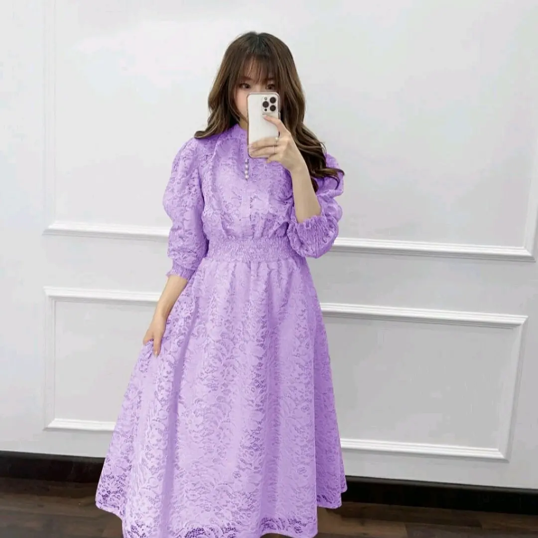 VOILA VAGUE DRESS BRUKAT/ DRESS FASHION WANITA/ DRESS PESTA WANITA Casual Fit Midi