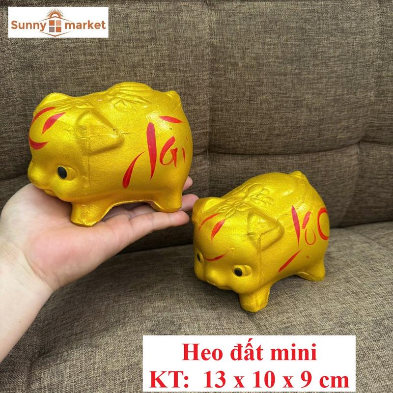 Heo đất tài lộc nhũ vàng ánh kim size mini KT 13x10x9cm heo đất tiết kiệm mini 
