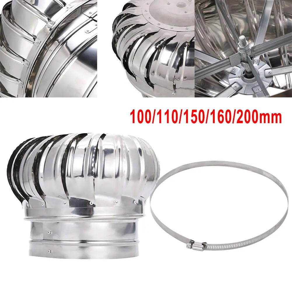 Ventilator Bumbung Keluli Tahan Karat 304, Turbin Angin, Ventilator Loteng, Ventilator Bumbung Salur, Tersedia dalam 100mm / 110mm / 150mm / 160mm / 200mm, 1pc Stainless Steel
