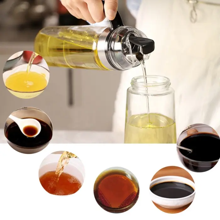 Botol Minyak 550ml – Desain Modern, Penutup Mekanik Otomatis, Botol Kaca Borosilikat Tahan Panas 4