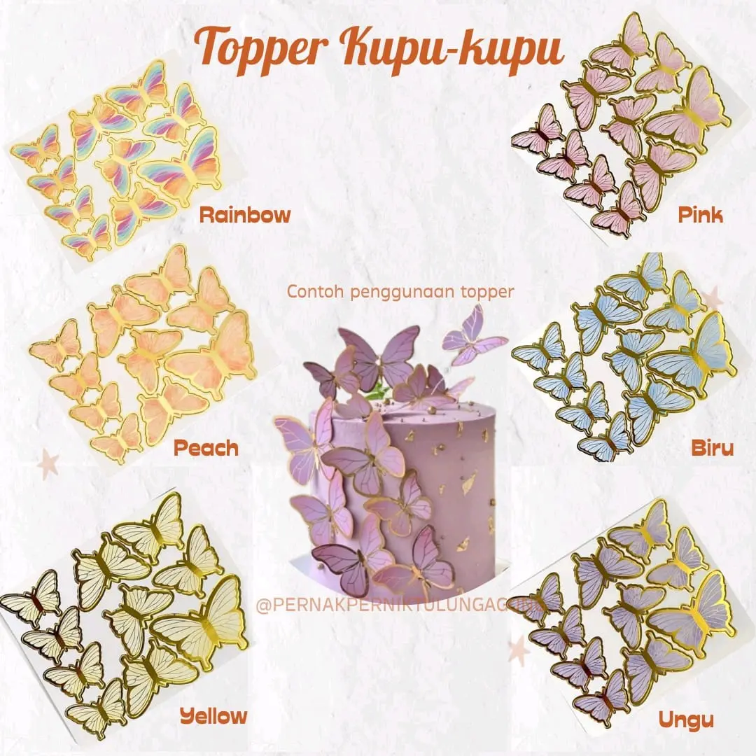 Topper Kue Kupu Kupu 6 Warna - ISI 10pcs Butterfly Cake