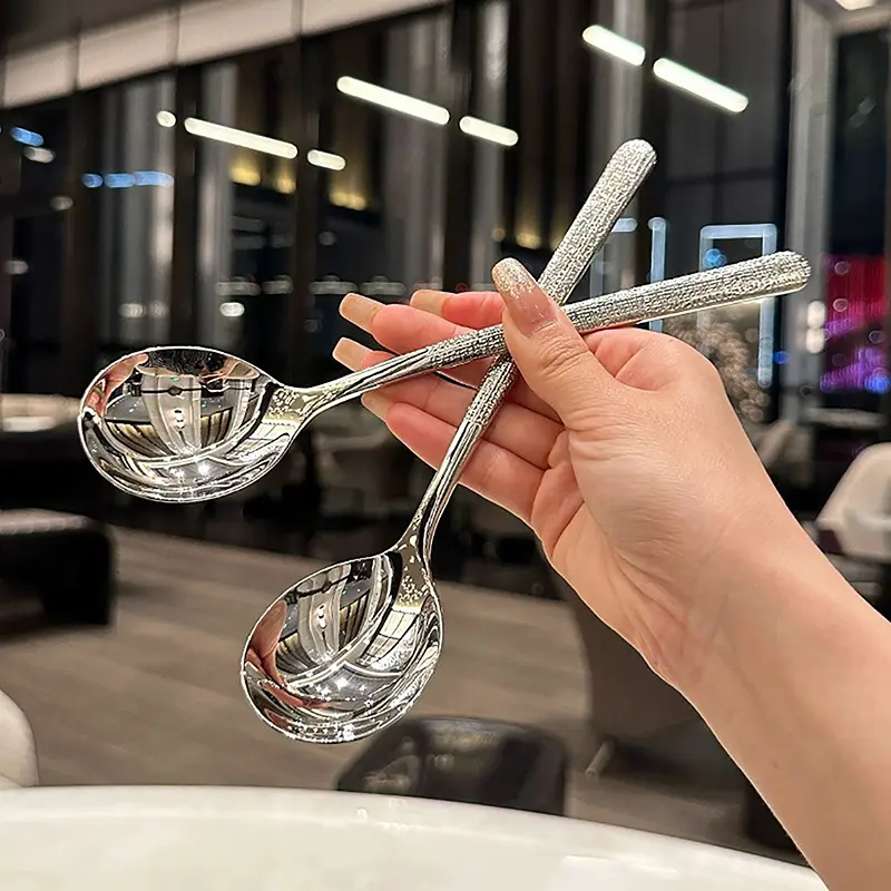 Korean Stainless Steel Thickening Spoon Creative Long Handle Hotel Hot Pot Spoon Soup Ladle Home Kitchen Essential Tools