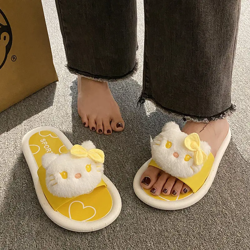 Dép Hello Kitty, Thiết Kế Hoạt Hình Dễ Thương, Có Thể Đeo Ngoài Trời, Dép Đi Hellokitty, Dành Cho Nữ, Đế Dày, Kiểu Lười, Thích Hợp Để Tắm Trong Nhà, Dép Chống Trượt 6