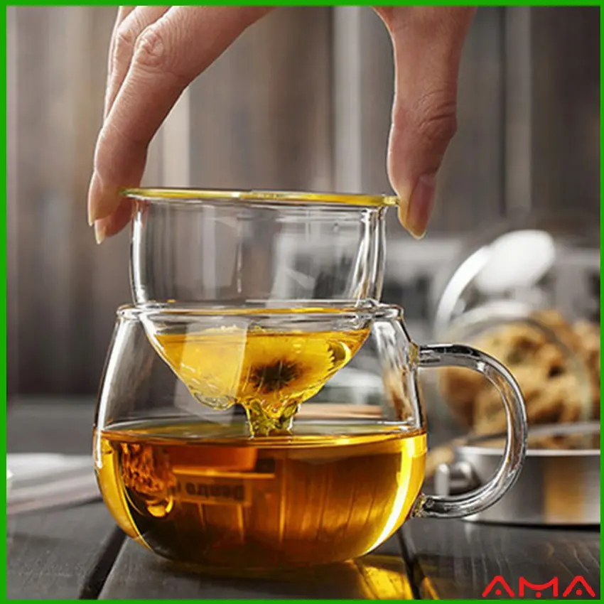 AMA  แก้วชงชา พร้อมถ้วยกรองกากชาและฝากปิดในตัว สวยหรูดูแพง Glass teapot มีสินค้าพร้อมส่ง