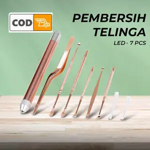 Pembersih Telinga Korek Kuping Portabel 7 PCS dengan Senter LED Light Stainless Steel Ear Cleaner Bebas Kotoran