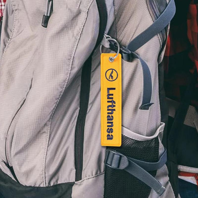 Product Introduction of 1Pc Yellow Lufthansa Keychains Trinket Embroidery Key Tag Label Keyring Flight Crew Pilot Key Chain Gift 17