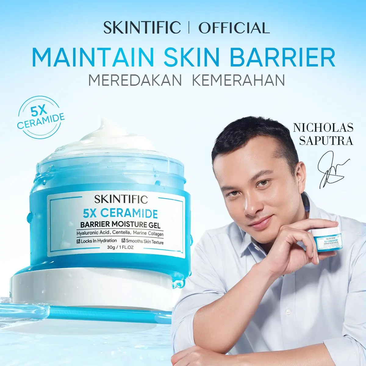 SKINTIFIC 5X  Moisturizer Ceramide Barrier Moisturizer Gel 30g Cream Pemutih Wajah Calming Whitening Brightening Dark Spot Pelembab Wajah Pemutih Wajah Facial Moisturizer Day Cream Night Cream Skincare BPOM Niacinamide with Centella Marine