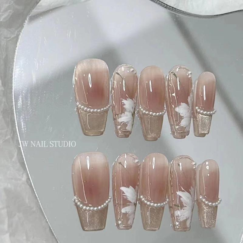 Cute Pink Sweet Princess Removable Handmade Wear Nail Art Y2K Vitality Girl Short Fake Nails Blush Bow Patch Nail 5