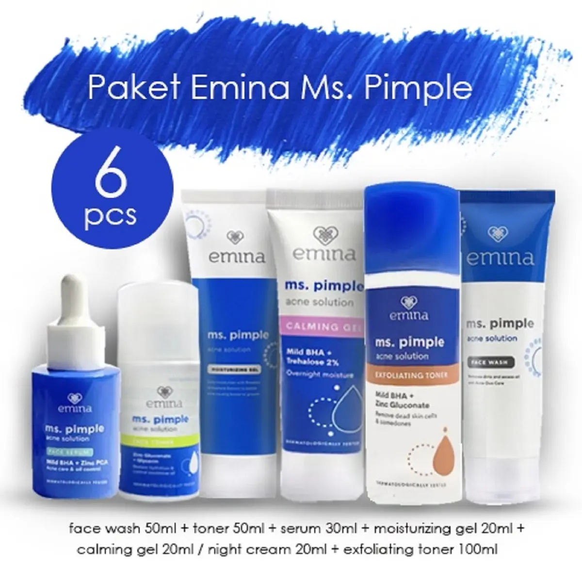 Paket Lengkap Emina Ms Pimple Acne Solution Kulit Berminyak, Pori pori, Jerawat -  Perawatan Berjerawat