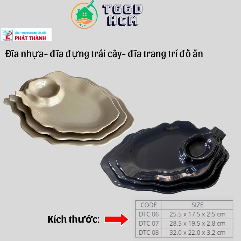  Combo 5 dĩa Đĩa trái cây - 3 size đĩa nhựa có ngăn chấm tương đĩa trái cây có ngăn chấm muối màu nâu đen 