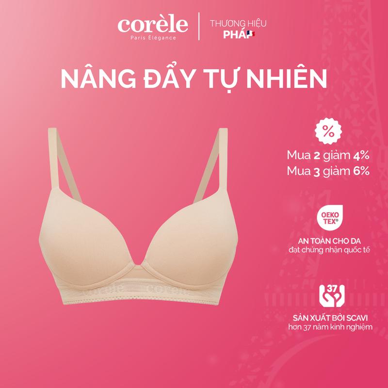 Áo ngực nữ CORÈLE 31138B nâng vừa không gọng, vải sợi tre mềm mát, bản lưng chữ U che gọn mỡ lưng, chuẩn OEKO-TEX