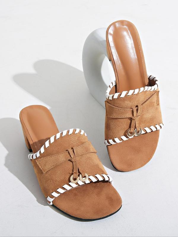Women's Fashionable Patchwork Design Heeled Sandals, Casual Versatile Thick Heel Sandals for Daily Wear, Summer Graduation High Heels Sandals, Vacation Shoes 5