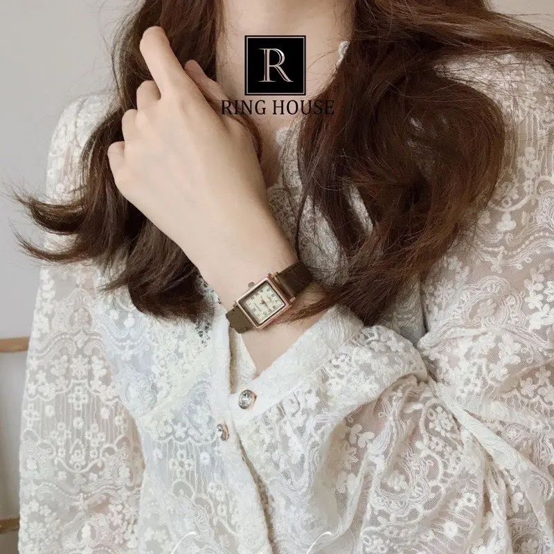 Đồng Hồ Nữ Doukou Ulzzang Mặt Vuông Nhỏ Dây Da Nhiều Màu Cao Cấp Đẹp Rẻ Ring House 5