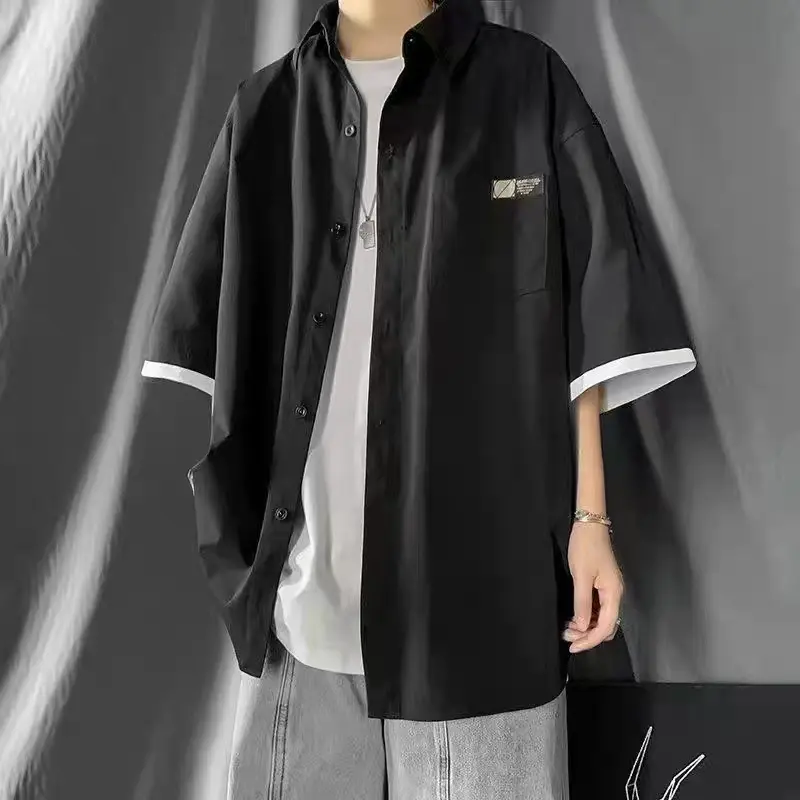 Kemeja pria lengan pendek korean style oversize kemeja hitam cowok kasual kemeja batik longgar kemeja panel pria kaos couple pasangan kemeja polos korea Premium Impor kemeja2023 Remaja 6