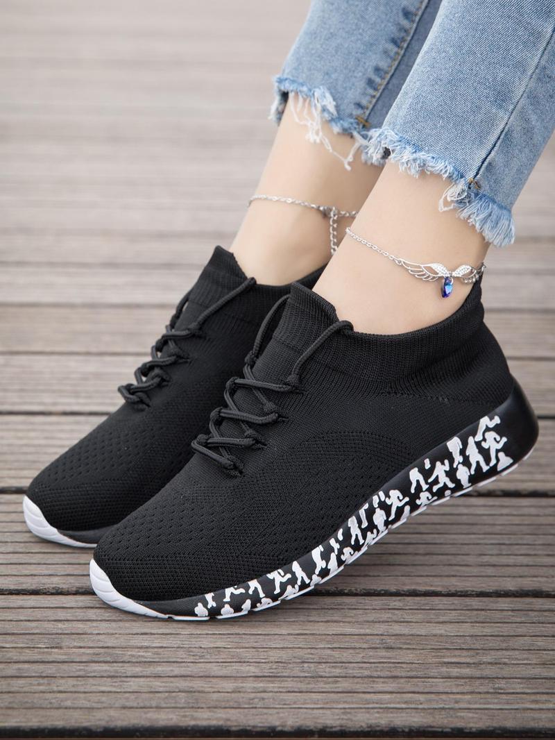 Product Introduction of Women's Fashionable Random Print Lace Up Running Shoes, Casual Comfortable Breathable Lightweight Non-slip Sneakers, Female All-match Sports Shoes for Daily Wear, Closed 8