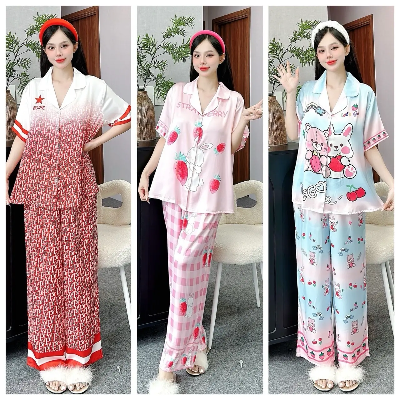 Đồ Bộ Pijama Nữ (Bigsize 60-105kg ) .Tay Ngắn Quần Dài. Vải Lụa Tơ Tầm Mềm Mịn,Mát. Women