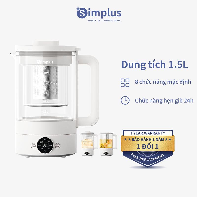 SimplusVN Bộ Ấm Điện Simplus Dung Tích 1.5L 8 Chức Năng Tự Động Ngắt Điện YSHU001 Bảo Hành 1 Năm Chỉ Đổi Không Sửa