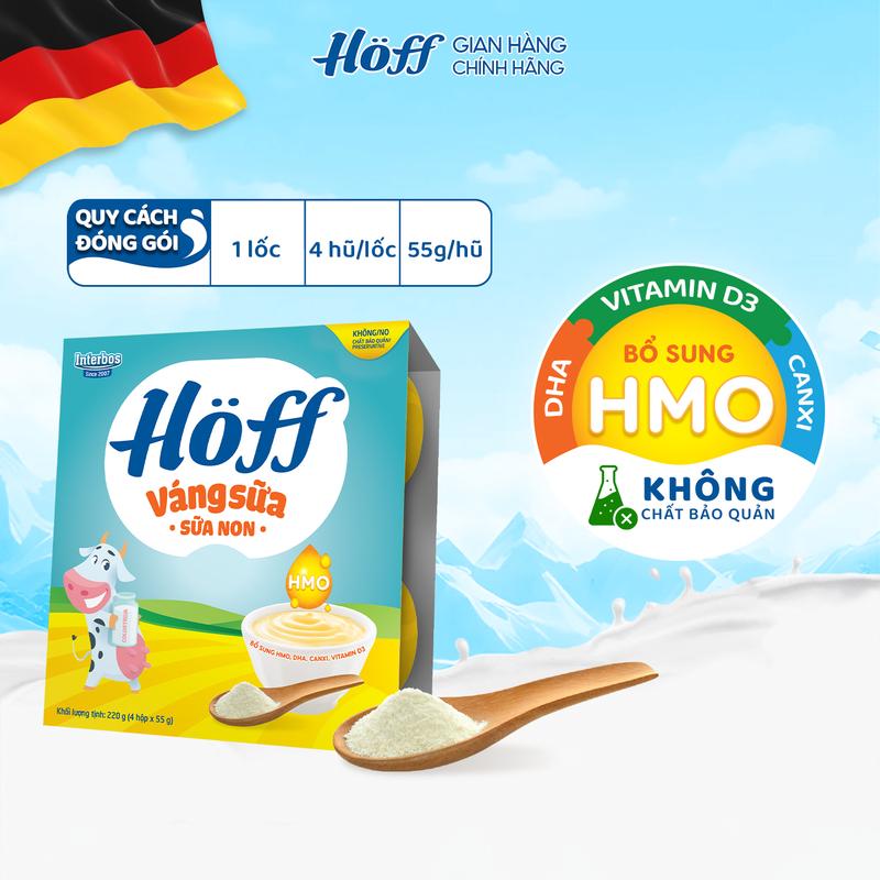 Váng sữa cho bé ăn dặm Hoff sữa non bổ sung dinh dưỡng canxi HMO MFGM DHA vitamin D3 khoáng chất hỗ trợ phát triển trí não hỗ trợ tăng cường miễn dịch 1 lốc (4 hộp x 55g)
