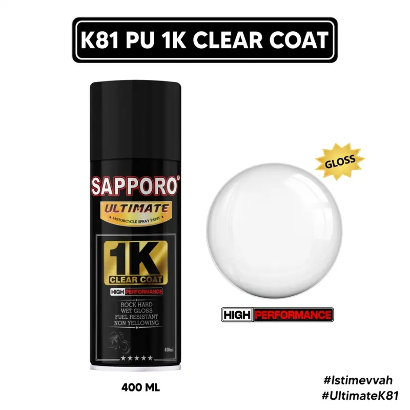 Sapporo Ultimate K81 PU 1K Clear Coat / Pernis / Sapporo Spray / Cat Aerosol Terbaik 0