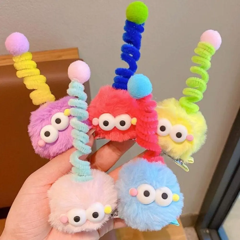 5pcs Children's Cute Coal Ball Twisting Rod Hair Clip Antenna Ugly Doll Cartoon Hair Accessories