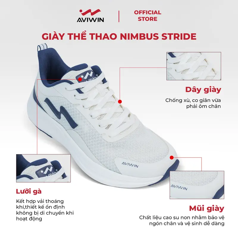 [AVIWIN VIỆT NAM][GIÀY THỂ THAO SNEAKER][NÂNG 1 SIZE] Giày sneaker thể thao chạy bộ chính hãng Aviwin NIMBUS STRIDE siêu nhẹ, êm ái, đàn hồi cao phù hợp cho nam cả nữ - Nâng lên 1 Size 1