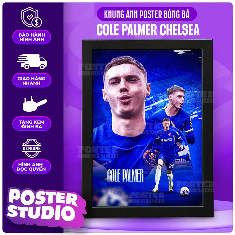Khung ảnh poster COLE PALMER CHELSEA gồm 2 kích thước để bàn A5 (18cm x 24cm), treo tường A4 (24cm x 35cm) Decor Đồng 0