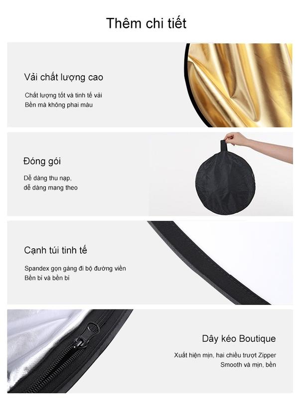 Tấm Hắt Sáng 2in1 Tròn Kích Thước 60/80/110cm - Phản Xạ Vàng Bạc - Giá Đỡ Hình Chữ T - Chất Lượng Tốt - Phụ Kiện Chụp Ảnh Camera 7