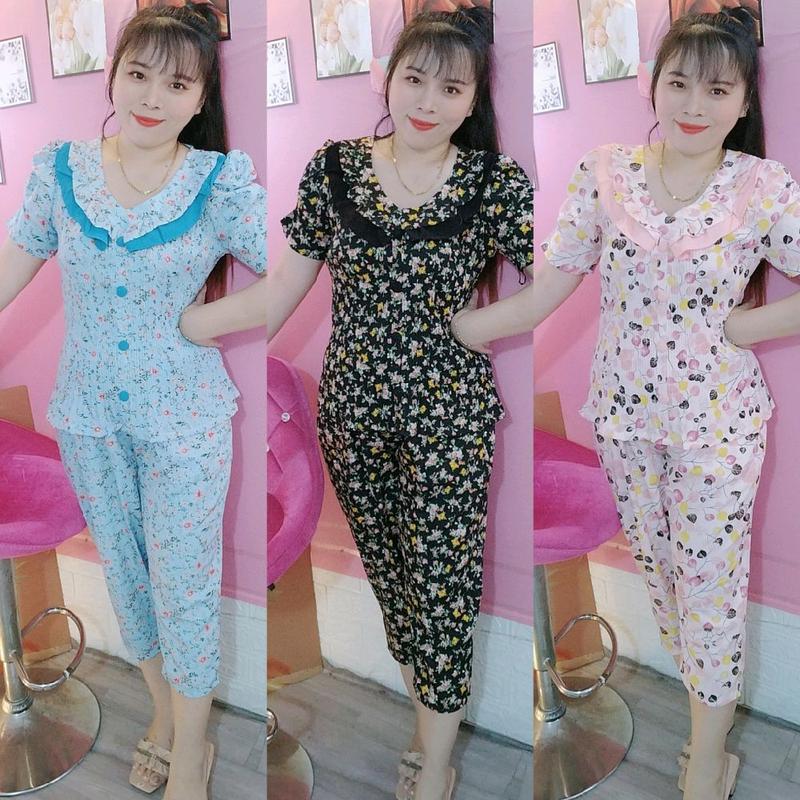   Quần 7 tấc Đồ bộ nữ phối cổ bèo tay phồng nhiều màu thời trang và thoải mái - Voi 