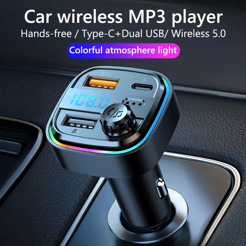 Bluetooth sạc nhanh USB kép cho ô tô, máy phát FM rảnh tay, Bluetooth , máy nghe nhạc MP3, đa chức năng, char ô tô 3