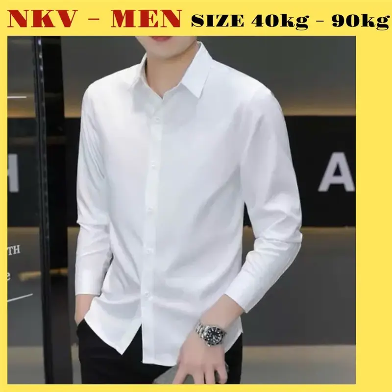 Áo Sơ Mi Nam Màu Trơn Chất Vải Lụa Thái Co Giản Thấm Hút Tốt . Form Body Menswear