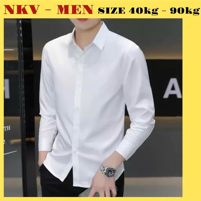 Áo sơ mi nam màu trơn chất vải lụa thái co giản thấm hút tốt . Form body Menswear