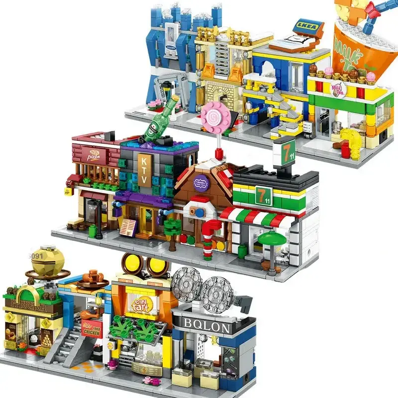 House Building Blocks Mini City Store Street View Snack Street Children's Toys Boys and Girls Gifts Compatible With