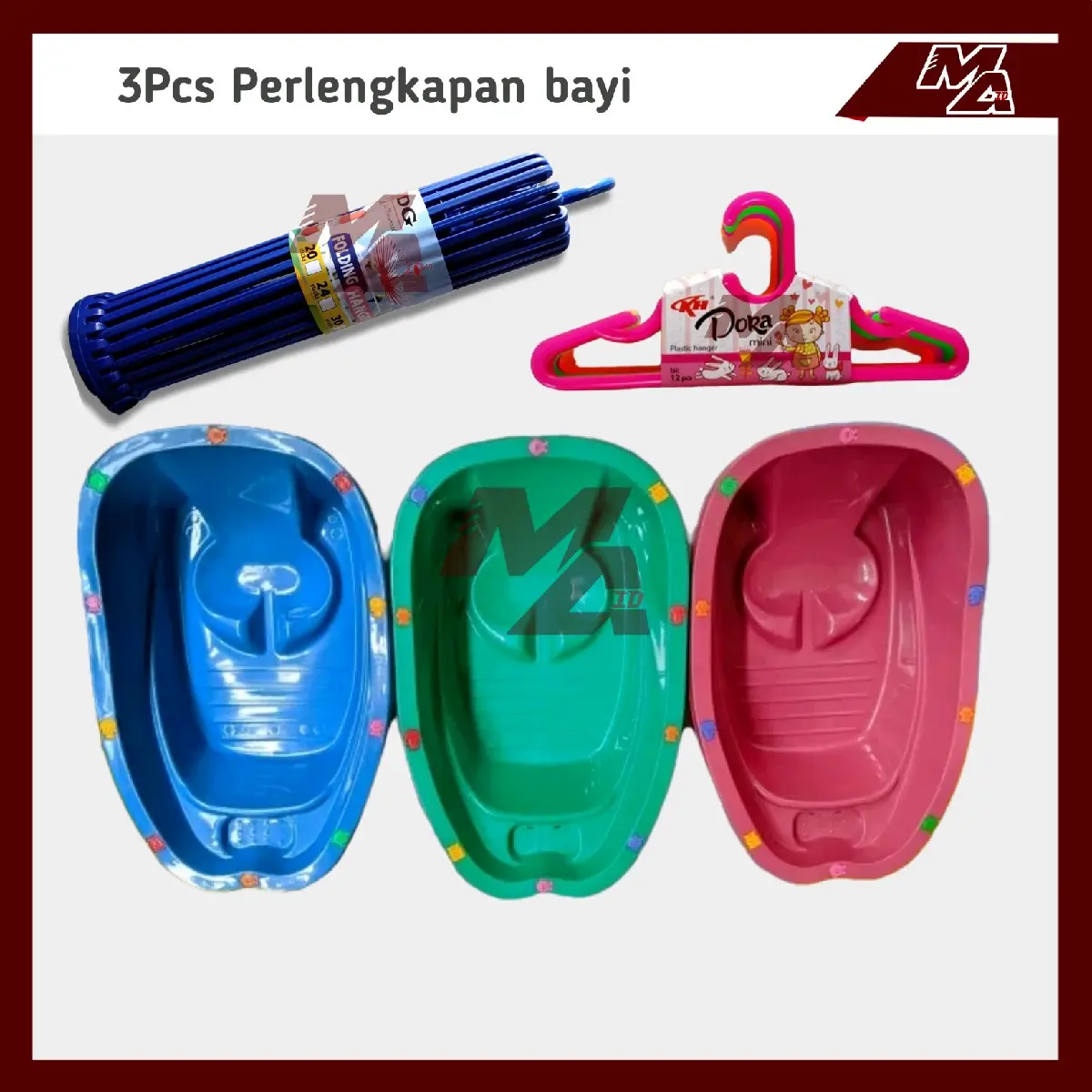 3Pcs Paket hemat perlengkapan bayi bak tempat mandi/folding 20 stick/gantungan baju