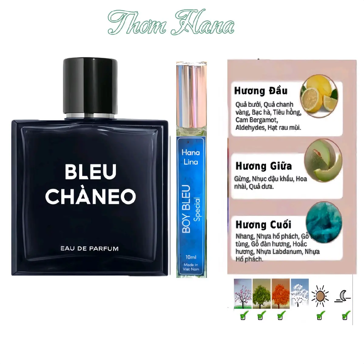 Nước hoa nam Bleu Chàneo EDP( chiết 10ml) thơm nam tính, mạnh mẽ, sang trọng Nước Hoa Cosmetic Xịt Thơm Perfume