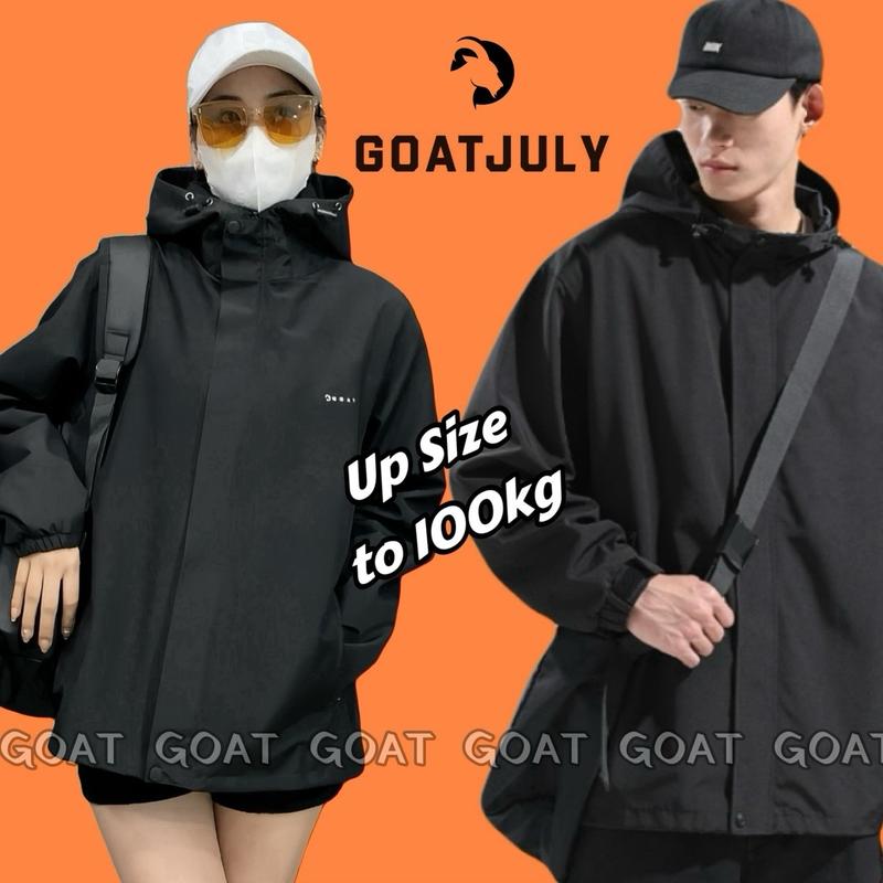 #GOATJULY Áo Khoác gió Nam Nữ 2 lớp "G.O.A.T" | Mẫu mới nhất: Có mũ, có túi trong, cúc bấm cổ và dán tay. Jacket Top Women Menswear Nón Cổ Cao Dài Tay, Big Size