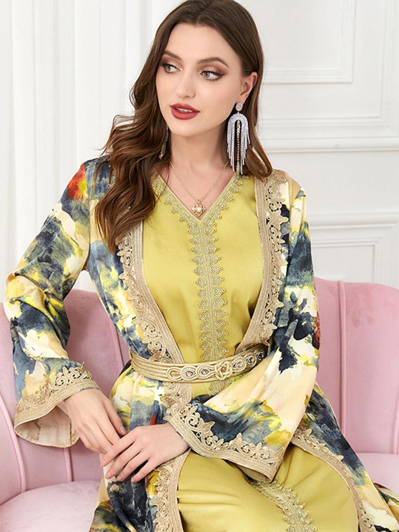Product Introduction of Arabic Clothing-Tie Dye Embroidery Appliques Split Arabian Dress, Modest Asian Suits Eid, Moroccan Thobes, Abaya for Women, Festival Outfits, Women's Spring Muslim Clothes 4