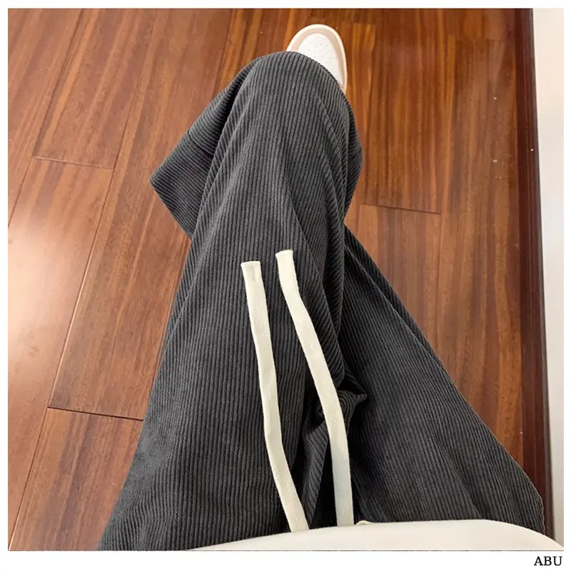 Celana Corduroy Panjang unisex celana korduroy pria korean style baggy pants coklat retro celana kulot pria oversize cordutoy Pants celana panjang pria loose pants celana pria keren celana hitam celana kain celana corduroy pria  Remaja Casual Straight 2