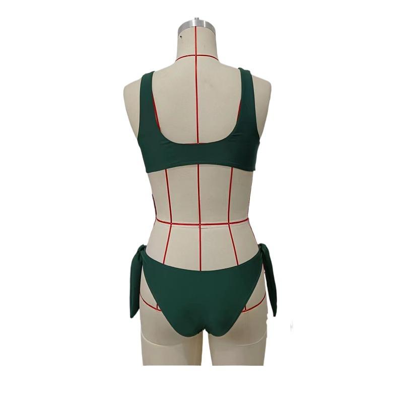 Product Introduction of New Bikini European and American Ladies Split Solid Color Lace-up Swimsuit 2