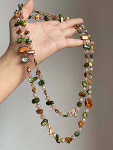 Collar largo boho vintage con cuentas irregulares, diseño de concha colorida, perfecto para fiestas y vacaciones, joyería de moda para mujer