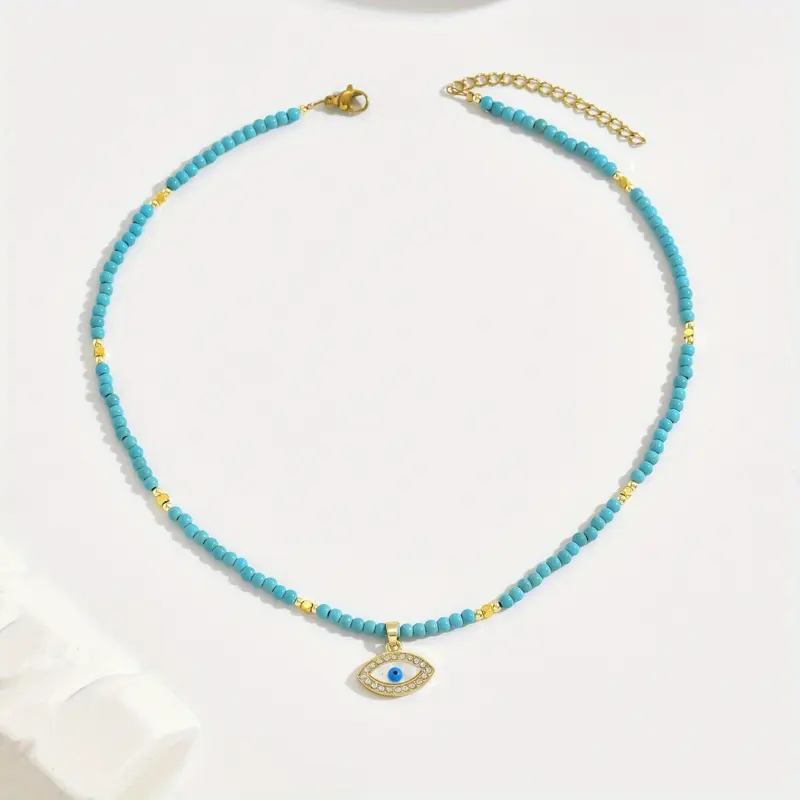 top-selling Vintage-Inspired Evil Eye Pendant Necklace with Rhinestone Inlay and Glass Beads, Clavicle Chain for Women - Ideal for Daily Wear and Gifting, Retro Style, Simple Style Style 4