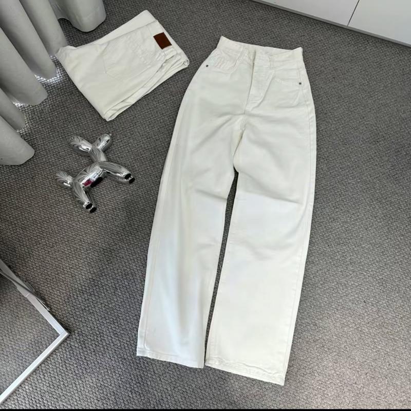 Quần suông vải Jean S-XL 2 màu trắng đen Q1020 Women, dài 105cm quan  jeansuong mma new 1