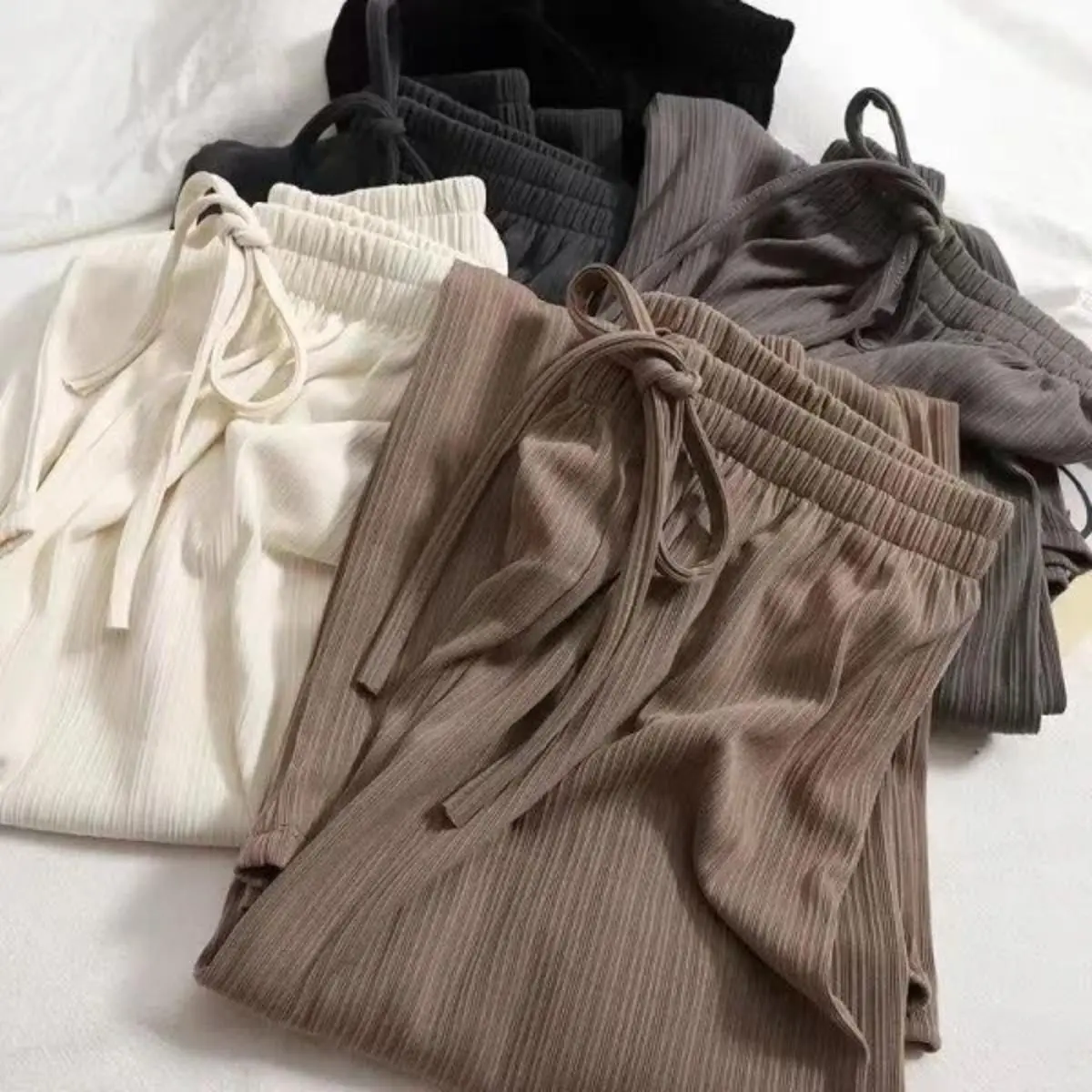 Plus size women 200 kg summer ice silk wide-leg pants children thin loose drape slim straight casual pants women