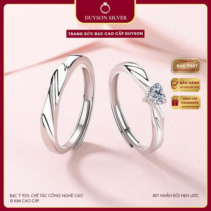 Nhẫn đôi hẹn ước Duyson Silver bạc Ý 925 Promise Ring Free Size nam nữ gắn kết cặp đôi NDFS18