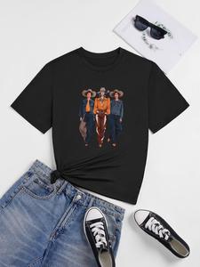 ImprinTee Women's Cartoon Figure Print Round Neck Tee, Vintage Trendy Casual Short Sleeve T-shirt for Daily Wear, Ladies All Seasons Outfit