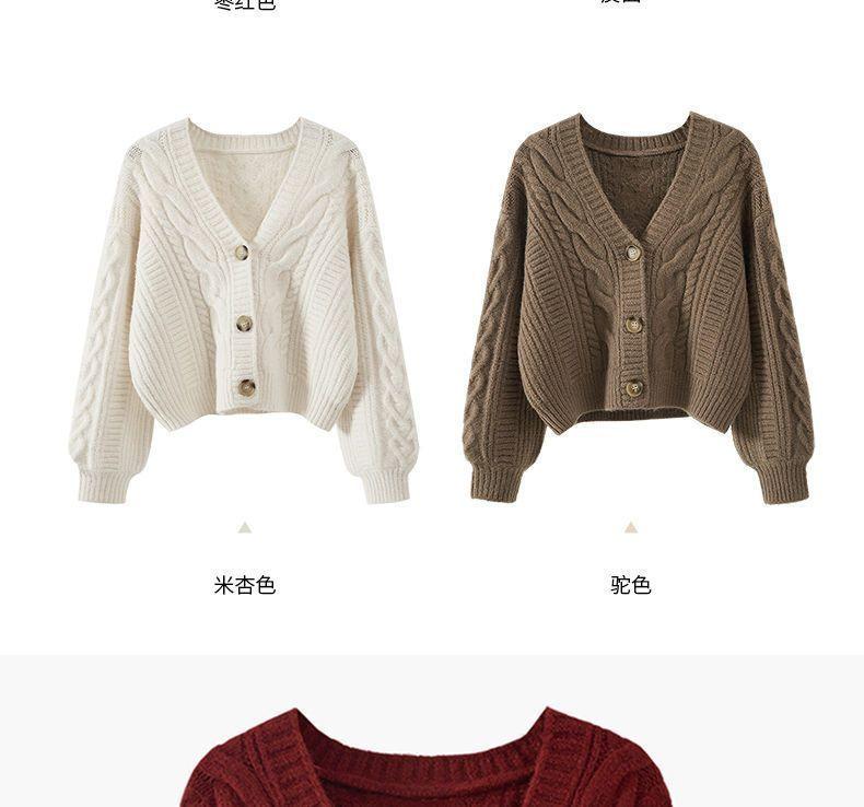 Product Introduction of Áo Len, Kiểu Dáng Rộng Rãi Và Lười Biếng, Thích Hợp Mặc Ngoài Trời, Áo Khoác Mùa Thu Và Mùa Đông, Thời Trang Mới Mùa Thu, Phong Cách Cổ Điển Xoắn Dệt Kim, Áo Khoác Cardigan Ngắn Nữ Top Women 6