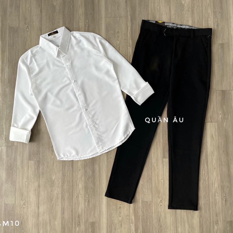 Bộ 40kg-80kg gồm quần tây âu đen phối áo sơ mi trắng chất kate lụa trơn dành cho nam  Menswear thích hợp đi học, đi làm, đi du lịch