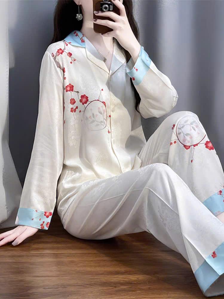 Product Introduction of Đồ Bộ Nữ Pijama Bộ Lụa latin Tay Dài cổ sơ mi T5 5