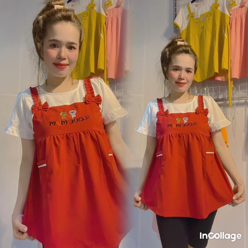 Áo bầu kiểu phối yếm kèm hai túi xinh  Thai kỳ Kem Voi Váy Bầu Đầm Bầu Sandal